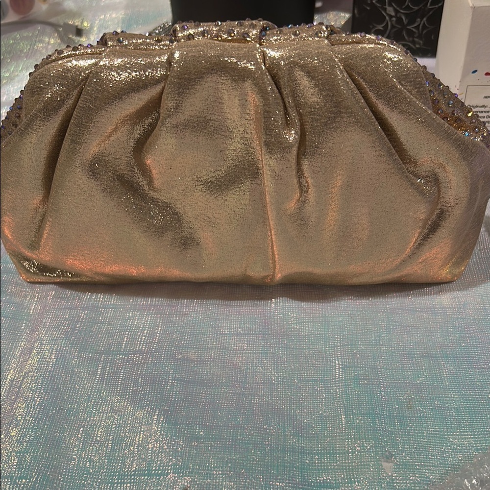 829. Elegant Rose Gold Studded Crossbody Clutch - Picture 3 of 4